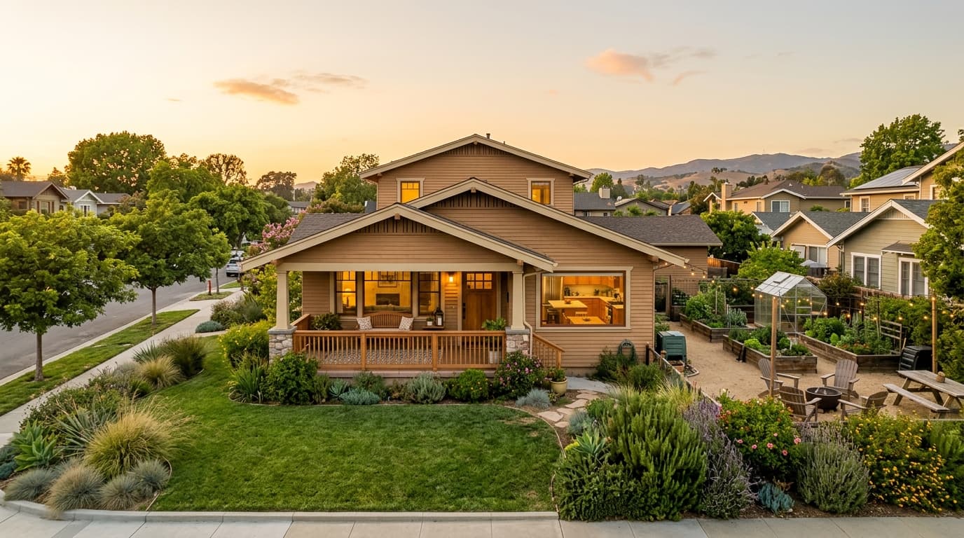 Cover image: a tidy single-family home with a front porch and a small lawn at golden hour, no people.